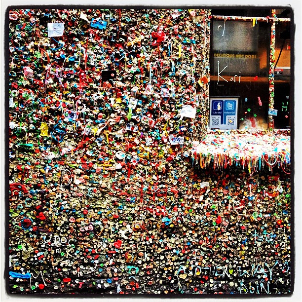 The infamous Seattle gum wall (yuck!) - hidden in a back alley of the Pike Place Market. (Taken w...