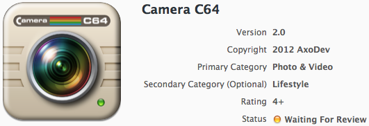 Yay! Camera C64 2.0 has left the launchpad and is now waiting for review. Hopefully it will soon ...